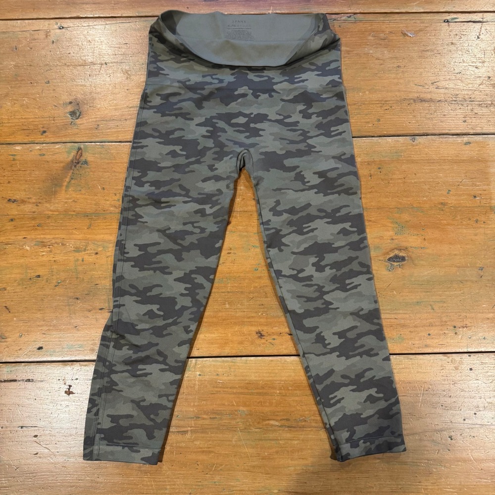 Spanx Look at Me Now Seamless Leggings Green Camo High Waist XL